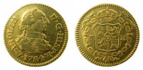 Carlos III (1759-1788). 1784 JD. 1/2 escudo. Madrid. (AC.1277). 1,76 gr. Au. Ligera rayita de ajuste en reverso.
MBC