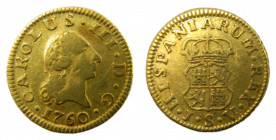 Carlos III (1759-1788). 1760 JV. 1/2 escudo. Sevilla. (AC.1288). 1,75 gr. Au.
MBC