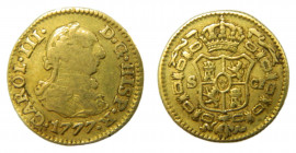 Carlos III (1759-1788). 1777 CF. 1/2 escudo. Sevilla. (AC.1307). 1,74 gr. Au.
MBC