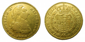 Carlos III (1759-1788). 1776/4 PJ . 2 escudos. Madrid. (AC.1550). 6,65 gr. Au.
MBC-