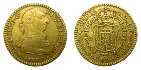 Carlos III (1759-1788). 1777 SF . 2 escudos. Popayán. (AC.1635). 6,75 gr. Au.
MBC