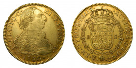 Carlos III (1759-1788). 1780 PR. 8 escudos. Potosí. (AC.2063). 26,92 gr. Au. Rayitas 
MBC+