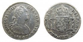 Carlos IV (1788-1808). 1807 TH. 1 real. Mexico (AC.455). 3,28 gr. Ar.
MBC