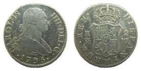 Carlos IV (1788-1808). 1795 MF. 2 reales. Madrid. (AC.603). 5,92 gr. Ar. 
MBC+