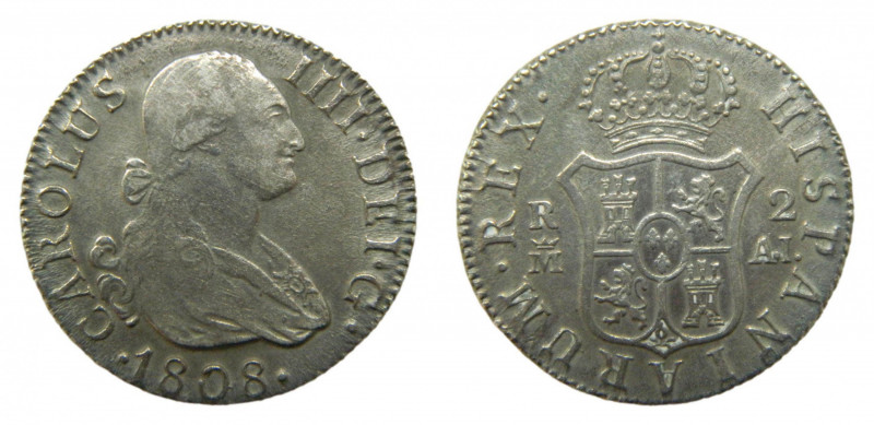 Carlos IV (1788-1808). 1808 AI. 2 reales. Madrid. (AC.619). 5,92 gr. Ar. 
MBC+