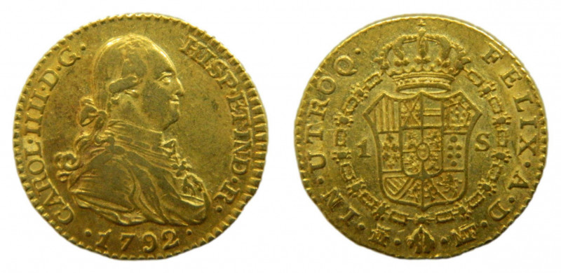Carlos IV (1788-1808). 1792 MF. 1 escudo. Madrid. (AC.1109). 3,36 gr. Au. 
MBC