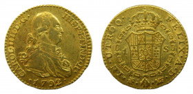 Carlos IV (1788-1808). 1792 MF. 1 escudo. Madrid. (AC.1109). 3,36 gr. Au. 
MBC