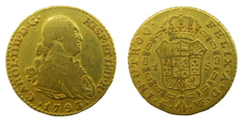 Carlos IV (1788-1808). 1793 MF. 1 escudo. Madrid. (AC.1110). 3,31 gr. Au. 
MBC