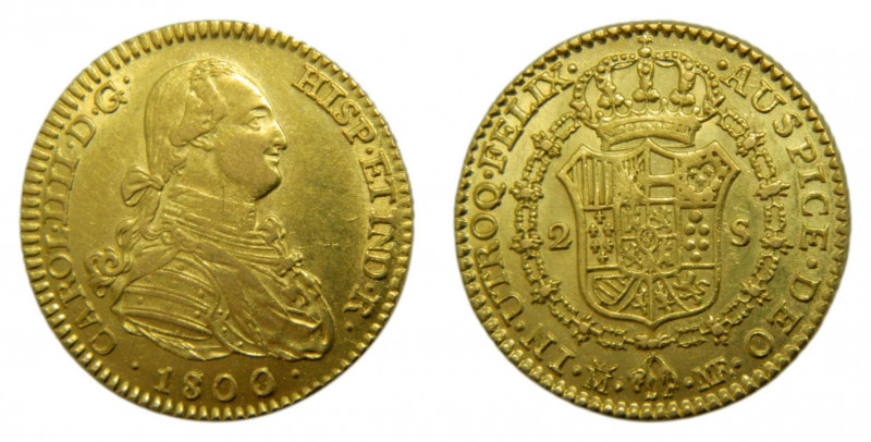 Carlos IV (1788-1808). 1800/799 MF. 2 escudos. Madrid. (AC.1296). 6,72 gr. Au. B...