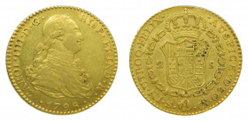 Carlos IV (1788-1808). 1798 CN. 2 escudos. Sevilla. (AC.1434). 6,76 gr. Au. Leve limadura en canto 
MBC