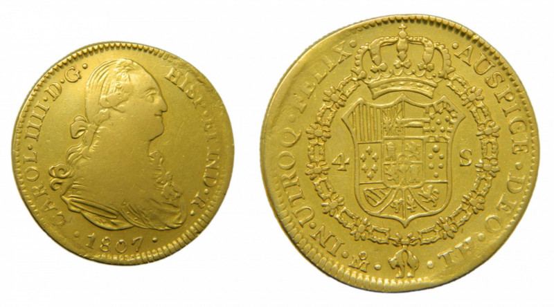 Carlos IV (1788-1808). 1807 TH. 4 escudos. Mexico (AC.1506). 13,36 gr. Au.
MBC-