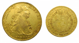 Carlos IV (1788-1808). 1791 FM. 8 escudos. Mexico. (AC.1630). 27 gr. Au. 
MBC
