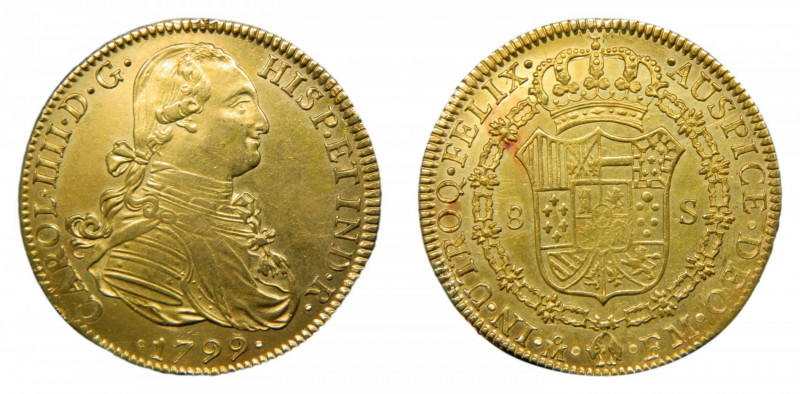 Carlos IV (1788-1808). 1799 FM. 8 escudos. Mexico. (AC.1640). 26,97 gr. Au. Boni...