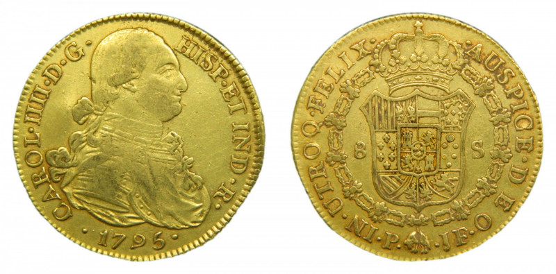 Carlos IV (1788-1808). 1795 JF. 8 escudos. Popayán. (AC.1667). 26,95 gr. Au. 
M...