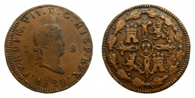 Fernando VII. (1808-1833) 1820. 8 Maravedís. Jubia. (AC 200). Ae. Reverso barnizado.
MBC