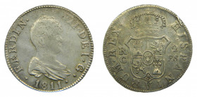 Fernando VII (1808-1833). 1811 FS. 2 reales. Catalunya (Tarragona o Mallorca). (AC.764). 5,61 gr Ar. Busto drapeado.
MBC