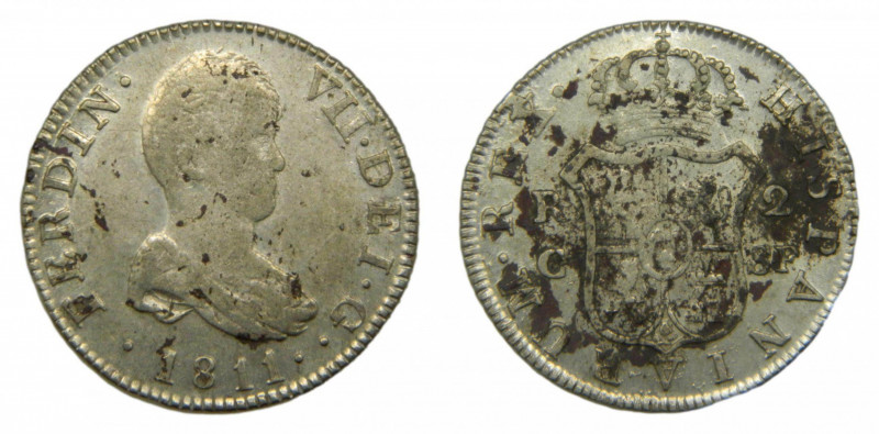 Fernando VII (1808-1833). 1811 SF. 2 reales. Catalunya (Tarragona o Mallorca). (...