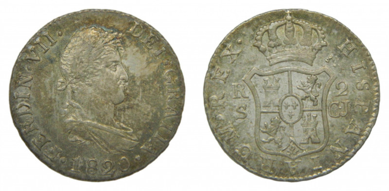 Fernando VII (1808-1833). 1820 CJ. 2 reales. Sevilla (AC 952). 5,95 g. Ar. Anver...