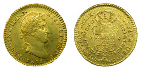 Fernando VII (1808-1833). 1811 CI. 2 Escudos. Cadiz (AC.1577). 6,79 gr. Au. Marca de ceca pequeña, Busto laureado.
MBC+