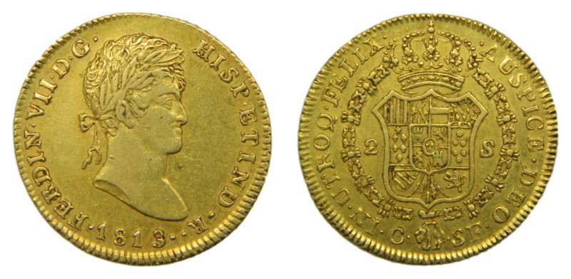 Fernando VII (1808-1833). 1813 SF. 2 Escudos. Catalunya (Mallorca) (AC.1589). 6,...