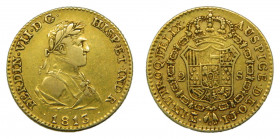 Fernando VII (1808-1833). 1813 IJ. 2 Escudos. Madrid (AC.1609). 6,71 gr. Au.
MBC