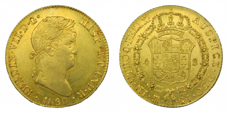 Fernando VII (1808-1833). 1820 GJ. 4 Escudos. Madrid (AC.1716). 13,45 gr. Au. Br...