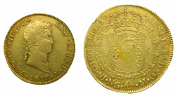 Fernando VII (1808-1833). 1817 NG M. 8 Escudos. Guatemala (AC.1752). 27,08 gr. Au. Rayitas de ajuste en reverso. Rara.
MBC+