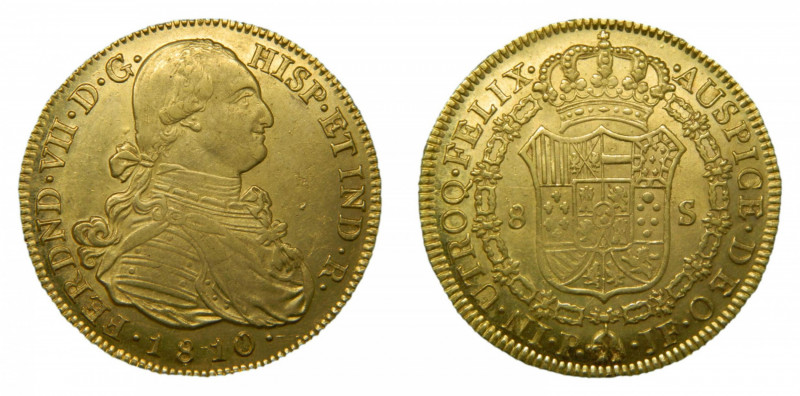 Fernando VII (1808-1833). 1810 JF. 8 Escudos. Popayán (AC.1809). 26,83 gr. Au. B...