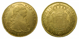 Fernando VII (1808-1833). 1810 JF. 8 Escudos. Popayán (AC.1809). 26,83 gr. Au. Busto de carlos IV. Marca de ceca P.
MBC+/EBC-