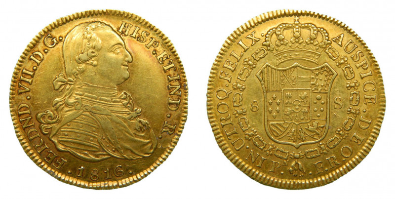 Fernando VII (1808-1833). 1816 FR. 8 Escudos. Popayán (AC.1803). 27,06 gr. Au. B...