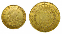Fernando VII (1808-1833). 1819 FM. 8 Escudos. Popayán (AC.1824). 27,05 gr. Au. Busto de carlos IV. Marca de ceca P. Leve rotura de cuño.
MBC