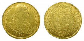 Fernando VII (1808-1833). 1817 JF. 8 Escudos. Santa fe de Nuevo Reino. (AC.1854). 27,05 gr. Au 
MBC