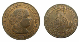 Isabel II. (1833-1868) 1868. 1/2 Céntimo de Escudo. Sevilla. (AC 212). Ae.
SC
