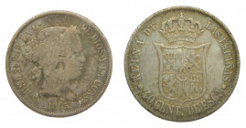 Isabel II (1833-1868). 1865. 40 Céntimos de escudo. Madrid. (AC 500). Curioso resello en anverso. Rayitas.
MBC-