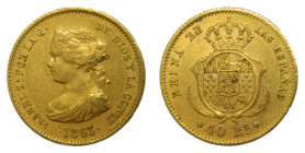 Isabel II (1833-1868). 1863. 40 reales. Madrid. (AC.682). 3,36 gr. Au.
MBC