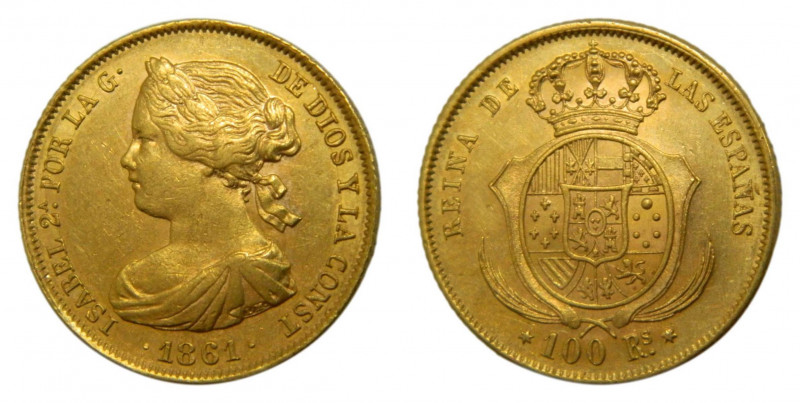 Isabel II (1833-1868). 1861. 100 reales. Madrid. (AC.788). 8,45 gr. Au.
EBC