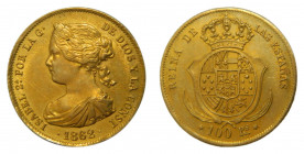 Isabel II (1833-1868). 1862. 100 reales. Madrid. (AC.789). 8,39 gr. Au. Brillo original.
SC