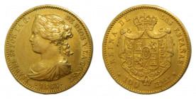 Isabel II (1833-1868). 1863. 100 reales. Madrid. (AC.790). 8,33 gr. Au. 
MBC