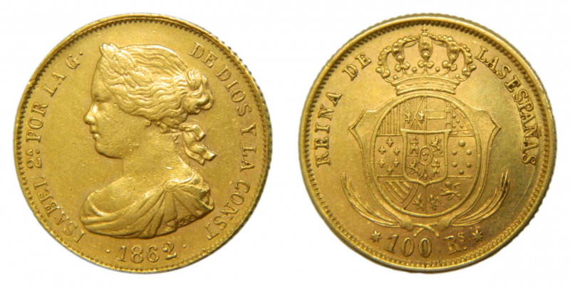 Isabel II (1833-1868). 1862. 100 reales. Sevilla. (AC.805). 8,38 gr. Au. 
MBC