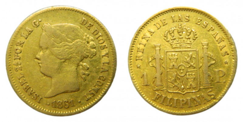 Isabel II (1833-1868). 1861. 1 Peso. Manila. (AC.820). 1,66 gr. Au.
MBC