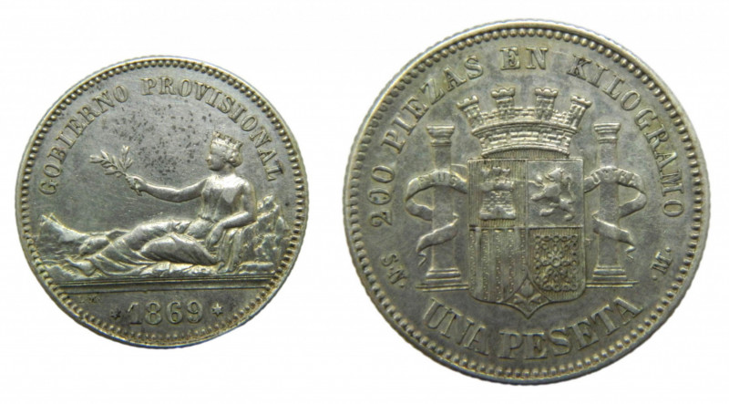 Gobierno Provisional (1868-1871). 1869. SNM. 1 peseta. Madrid. (AC.16). (KM#652)...