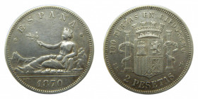 Primera República (1873-1874) 1870 * 18-73. DEM. 2 pesetas. Madrid. (AC.28) Ar.
MBC