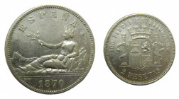 Primera República (1873-1874) 1870 * 18-75. DEM. 2 pesetas. Madrid. (AC.33) Ar (Acuñada en el reinado de Alfonso XII).
MBC+