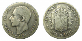 Alfonso XII (1874-1885). 1884 *--.--. MSM. 1 peseta. Madrid. (AC.23) Ar. 
BC