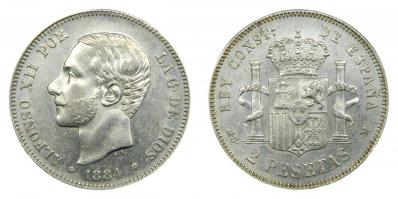 Alfonso XII (1874-1885). 1884 *18-84. MSM. 2 pesetas. Madrid. (AC.34) Ar.
EBC+