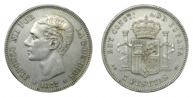 Alfonso XII (1874-1885). 1877 *18-77. DEM. 5 pesetas. Madrid. (AC.38) Ar. 
MBC