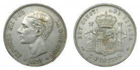 Alfonso XII (1874-1885). 1877 *18-77. DEM. 5 pesetas. Madrid. (AC.38) Ar. 
MBC