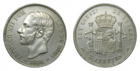 Alfonso XII (1874-1885). 1884 *18-84. MSM. 5 pesetas. Madrid. (AC.57) Ar.
MBC+