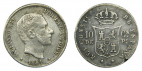 Alfonso XII (1874-1885). 1881. 10 centavos. Manila (AC.94) Ar. Defecto en reverso.
MBC-