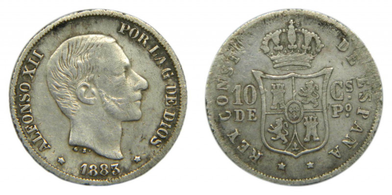 Alfonso XII (1874-1885). 1883. 10 centavos. Manila (AC.99) Ar 
MBC